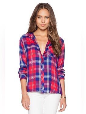 Rails Hunter Plaid Button Down Shirt Flannel Top Red Blue White Size S Small